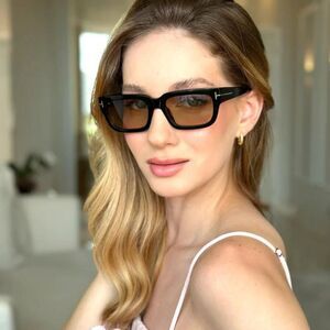 Tom Ford EZRA Women Sunglasses Black Brown Photochromic Rectangle FT1075 01E